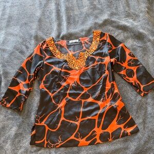 Orange and Black Beaded blouse/tunic